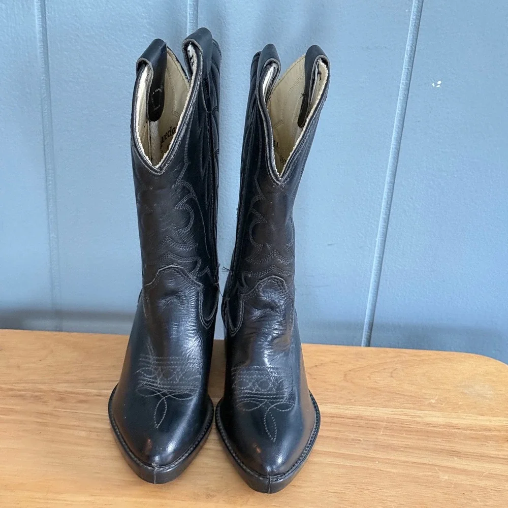 Vintage Laredo Kids Western Boots‎ Black Leather Cowboy Cowgirl USA 9